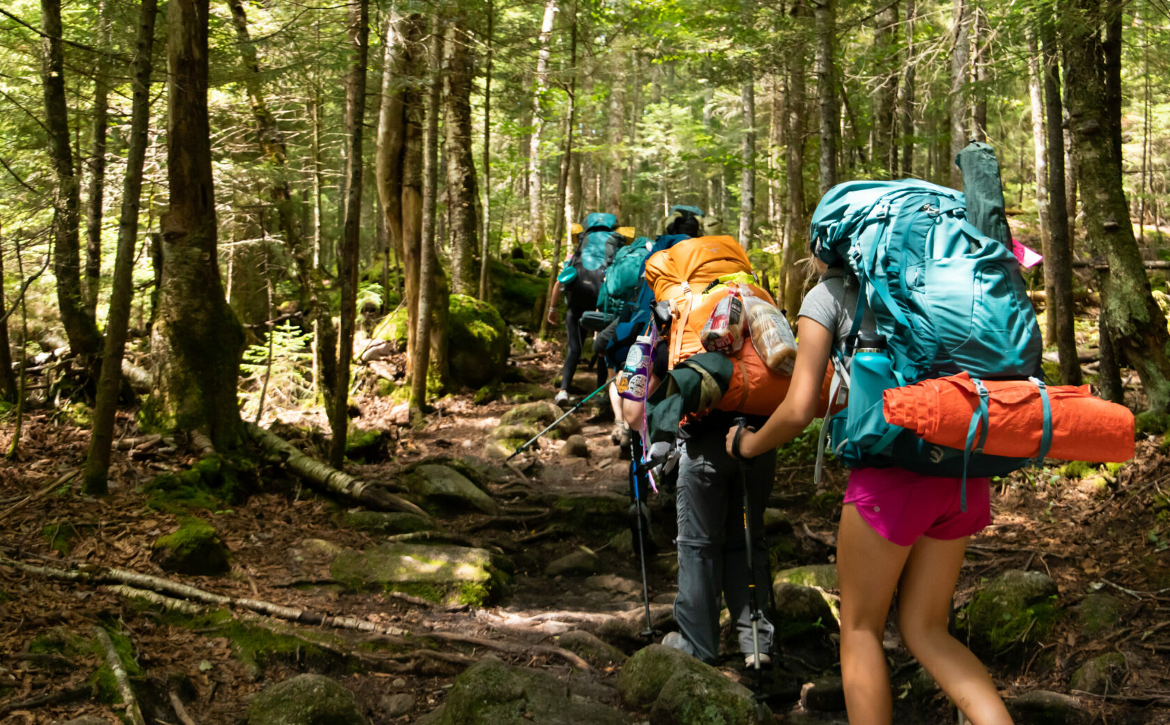 students backpacking in New England