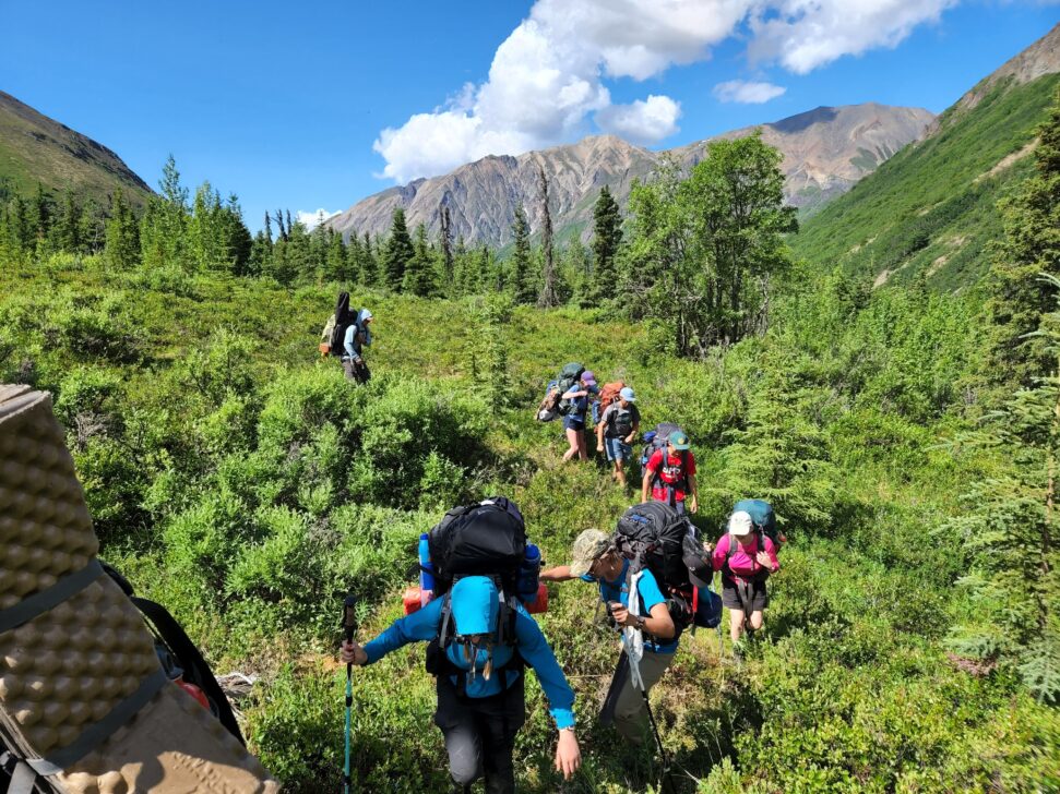 group backpacking and bushwhacking in the alaska wilderness