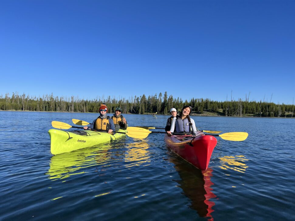 two tandem sea kayaks on yellowstone lake
