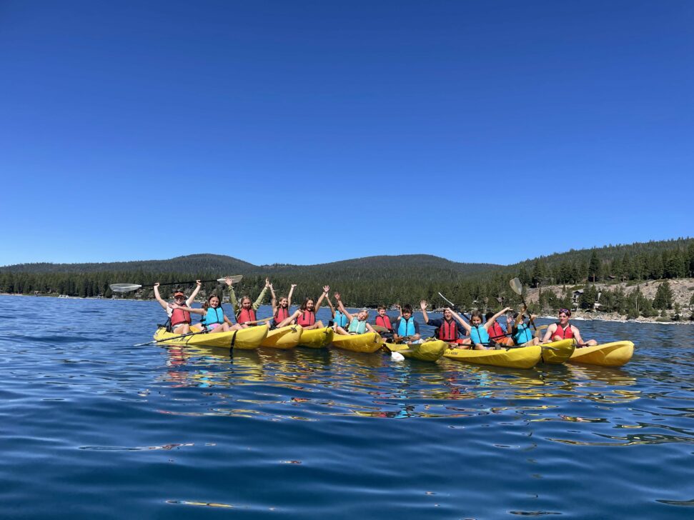 group sea kayaking on lake tahoe