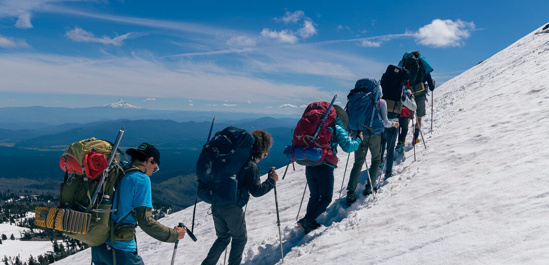 Group mountaineering up Mt. Adams