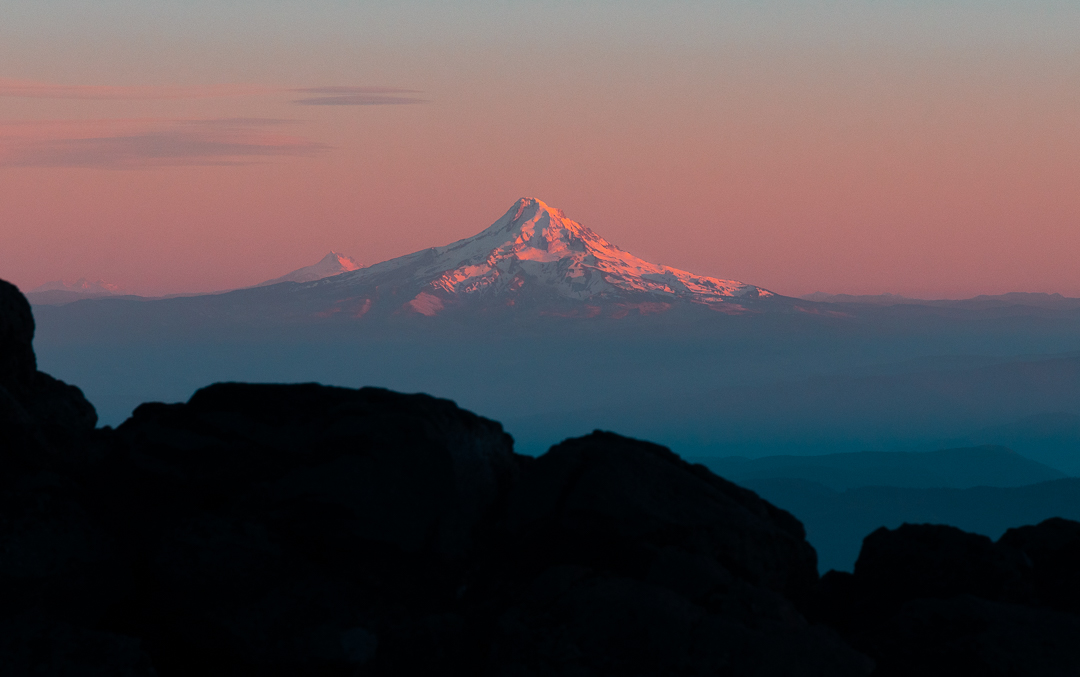Snow-capped mountain in the PNW at Sunset