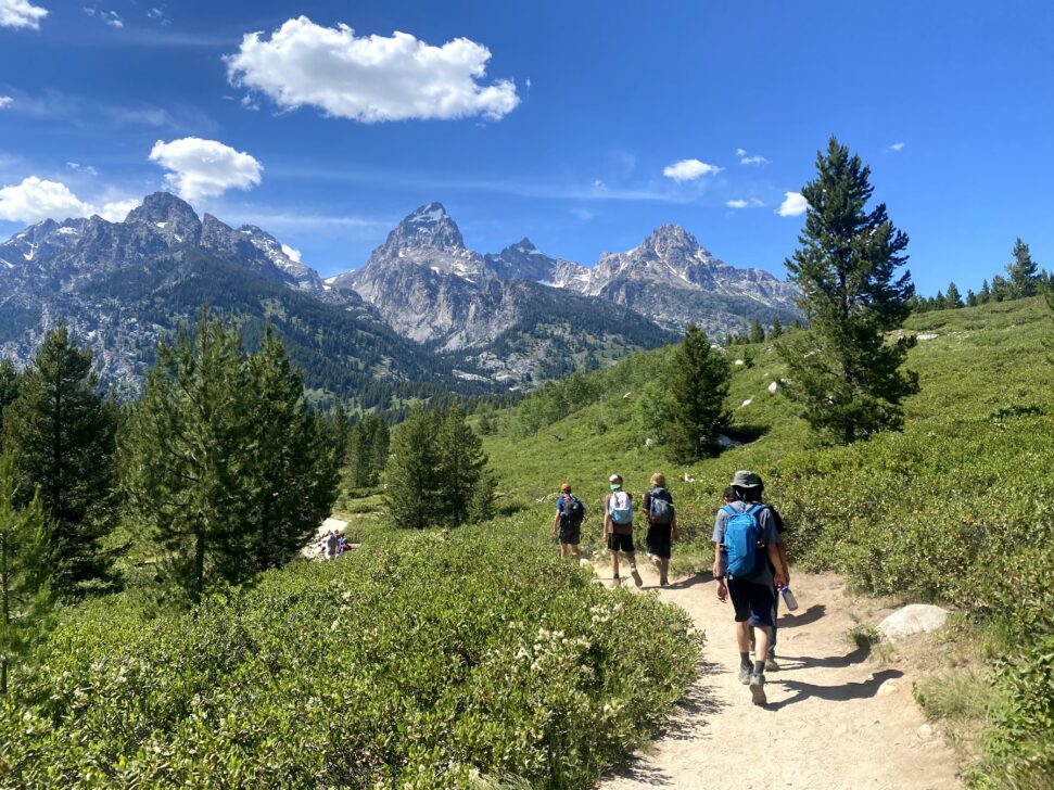Hiking in front of the Tetons