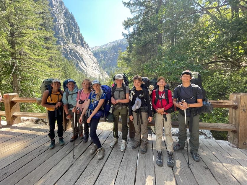 group of students backpacking in Yosemite