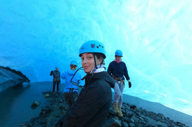Girl in an Ice Cave with Helmet