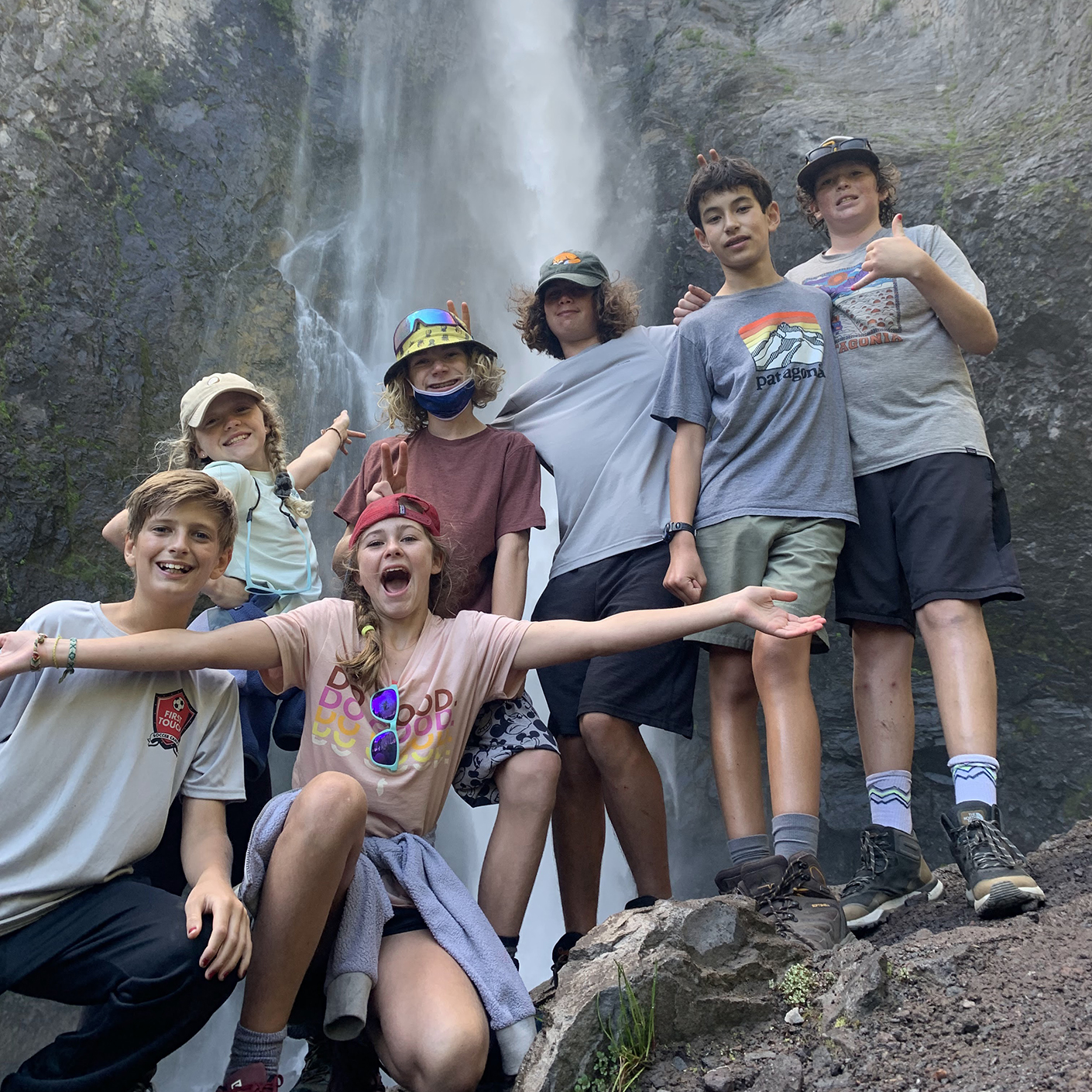 Campers at waterfall