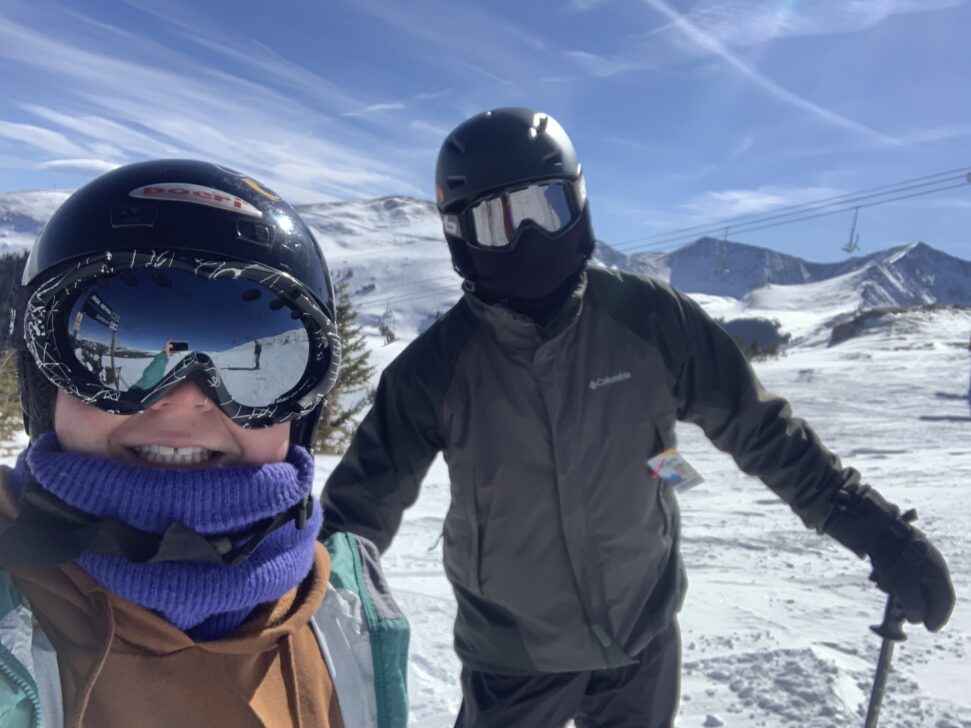 Two people skiing.
