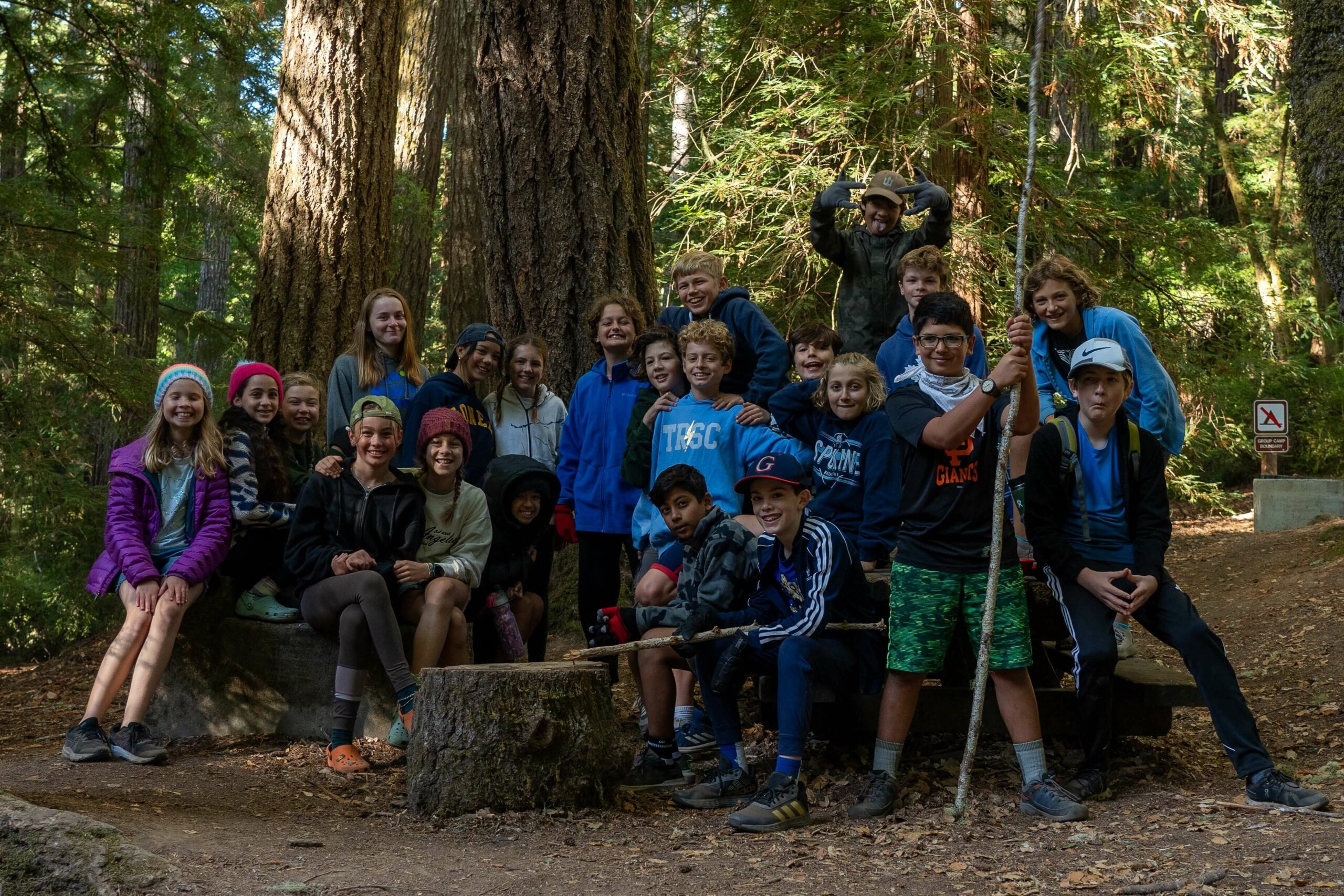 Group of students on a school camping trip